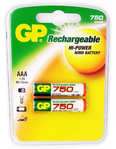 Аккумулятор (батарейный блок) для фотокамеры GP Rechargeable NiMH 75AAAHC 750mAh AAA (2шт. уп)